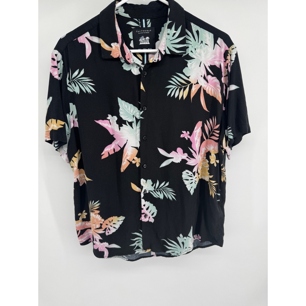 Cactus Man Ricky Singh Mens Large Tropical Floral Viscose Button Down Shirt